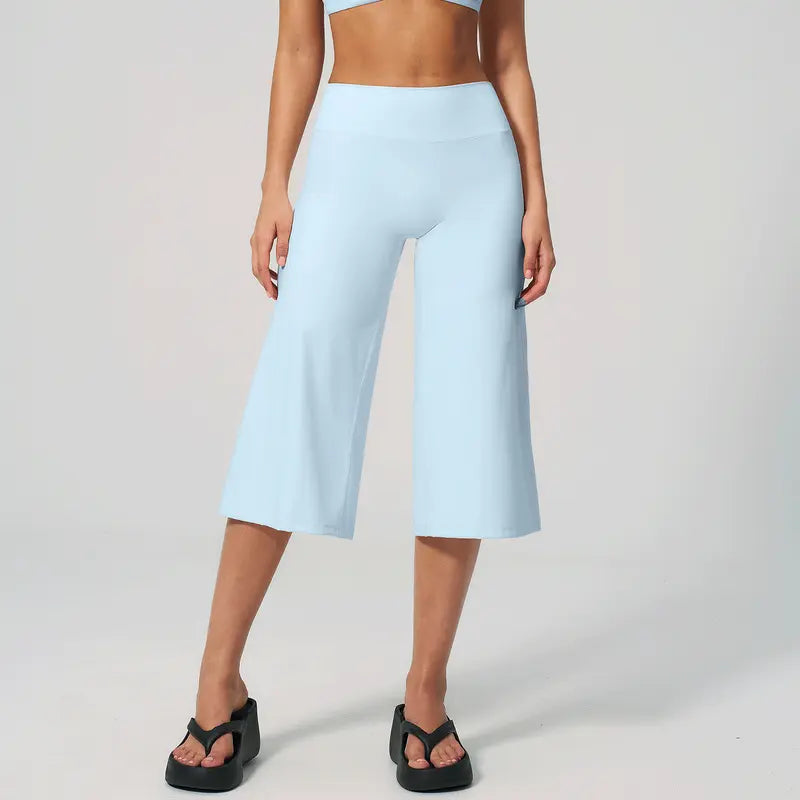 TIMEOFF Women's High Waist V‑Shaped Back Cropped Wide Leg Capris