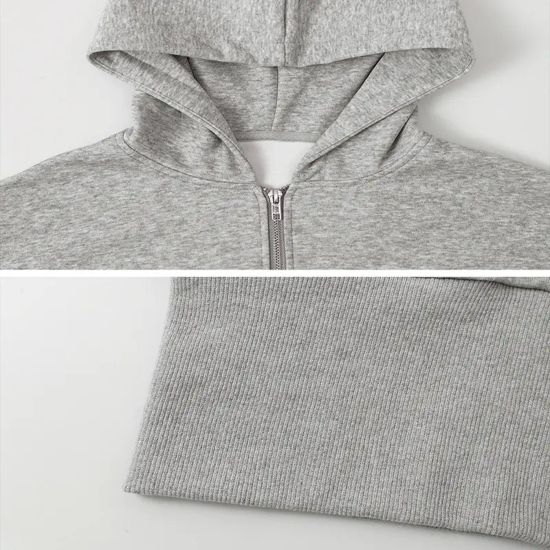 TIMEOFF Women's Cropped Hooded Zip-Up Long Sleeve Gym Jacket