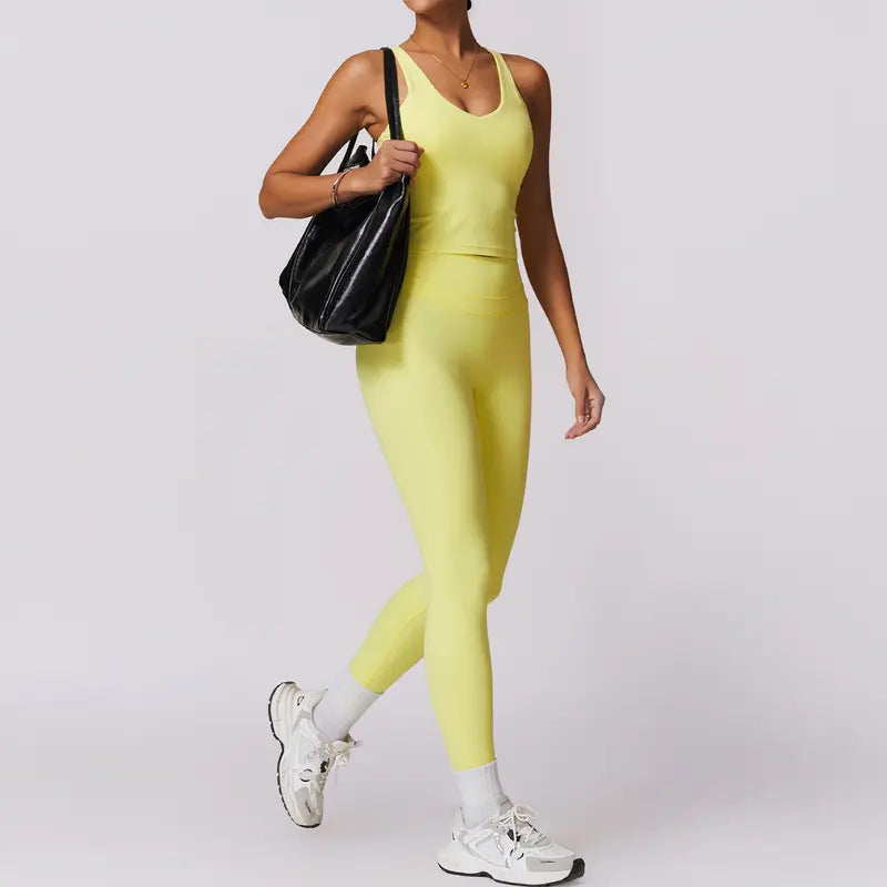 TimeOFF Women's Crisscross Back Tank & High-Waist Butt-Lift Leggings Set