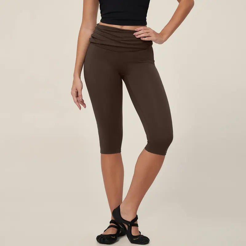 TIMEOFF Women's Fold‑Over Waist Knee‑Length Leggings