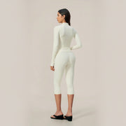 Zip‑Up Jacket & Capri Leggings 2‑Piece Active Set, Slim Fit Thumb‑Hole Workout Outfit